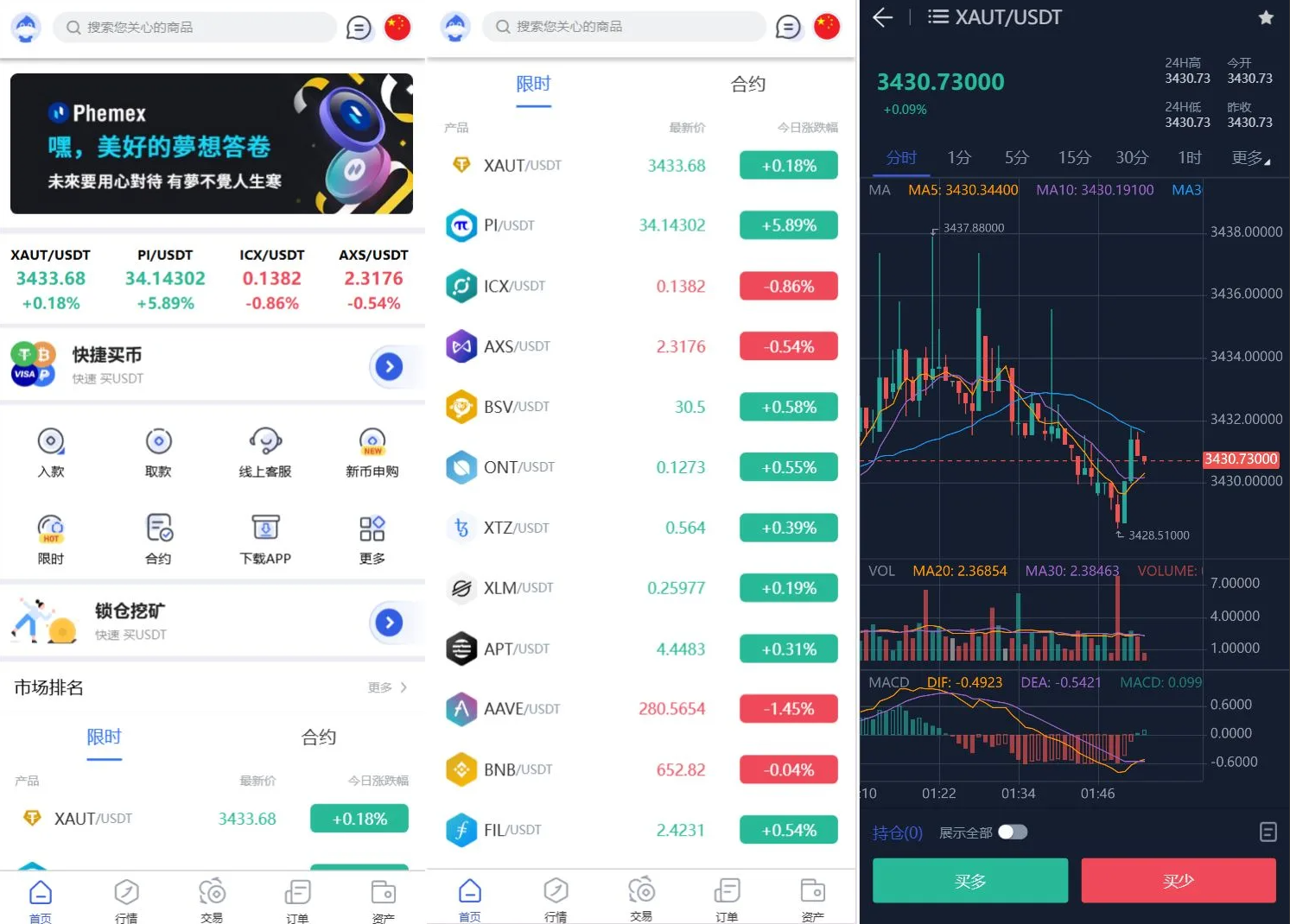 Phemex多语言交易所源码/期权交易+合约交易+新币申购+锁仓挖矿+平台币发行+K线行情控制+搭建教程-七喜精品源码网